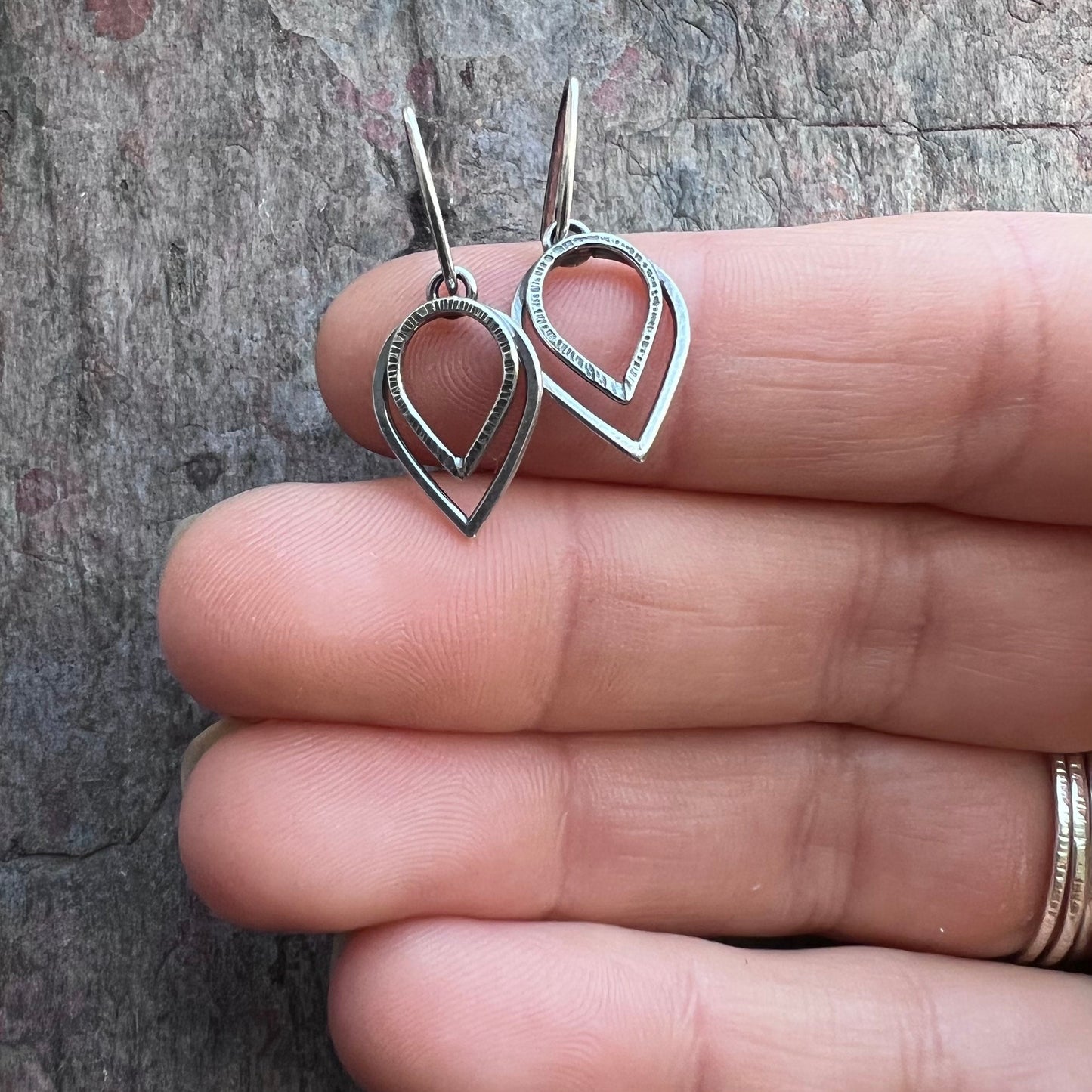 Sterling Silver Petal Earrings - Small Lightweight Everyday Dangle Earrings