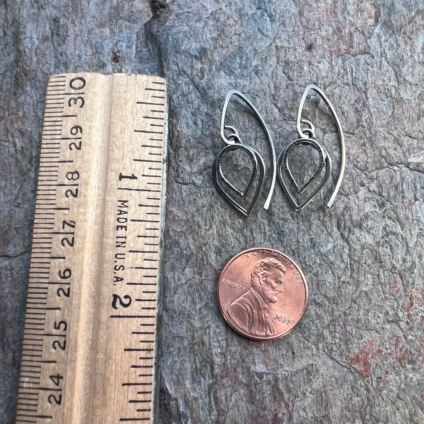 Sterling Silver Petal Earrings - Small Lightweight Everyday Dangle Earrings