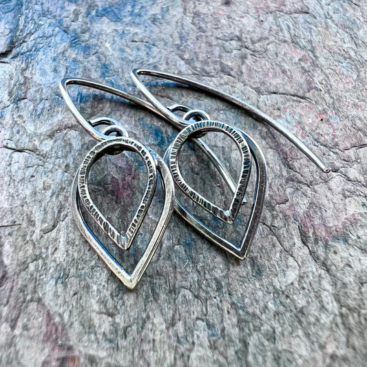 Sterling Silver Petal Earrings - Small Lightweight Everyday Dangle Earrings