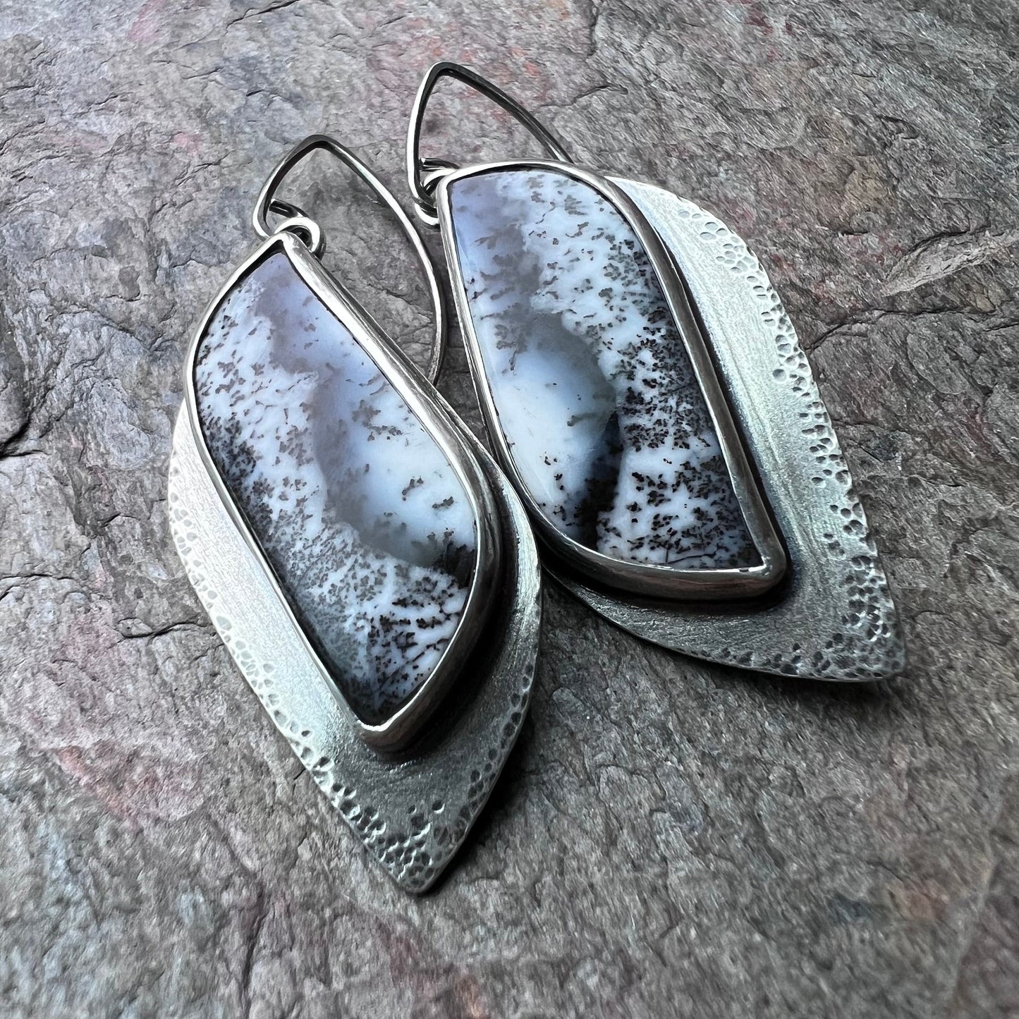 Dendritic Opal Sterling Silver Earrings - Handmade One-of-a-kind Earrings