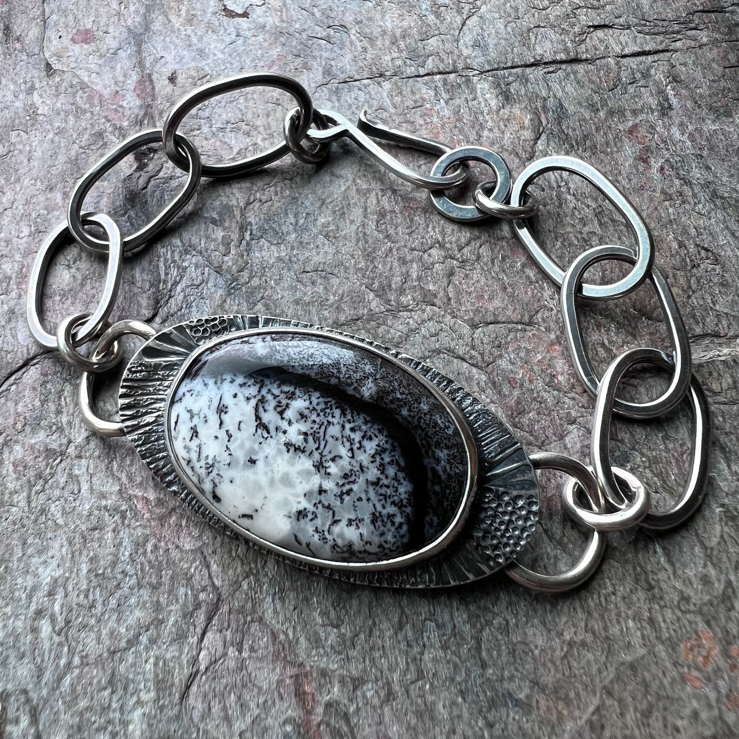 Dendritic Opal Sterling Silver Bracelet - Handmade One-of-a-kind Bracelet