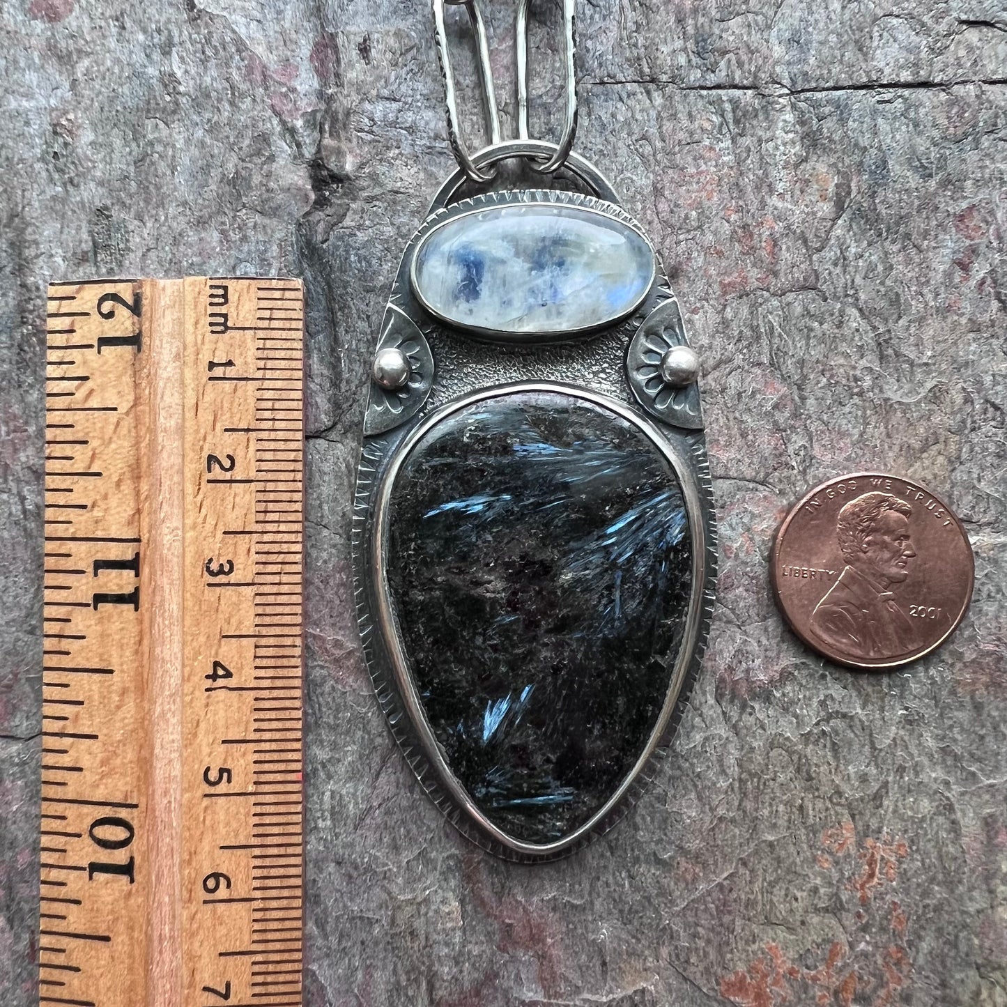 Rainbow Moonstone and Pietersite Sterling Silver Necklace - Handmade One-of-a-kind Pendant on Sterling Silver Chain