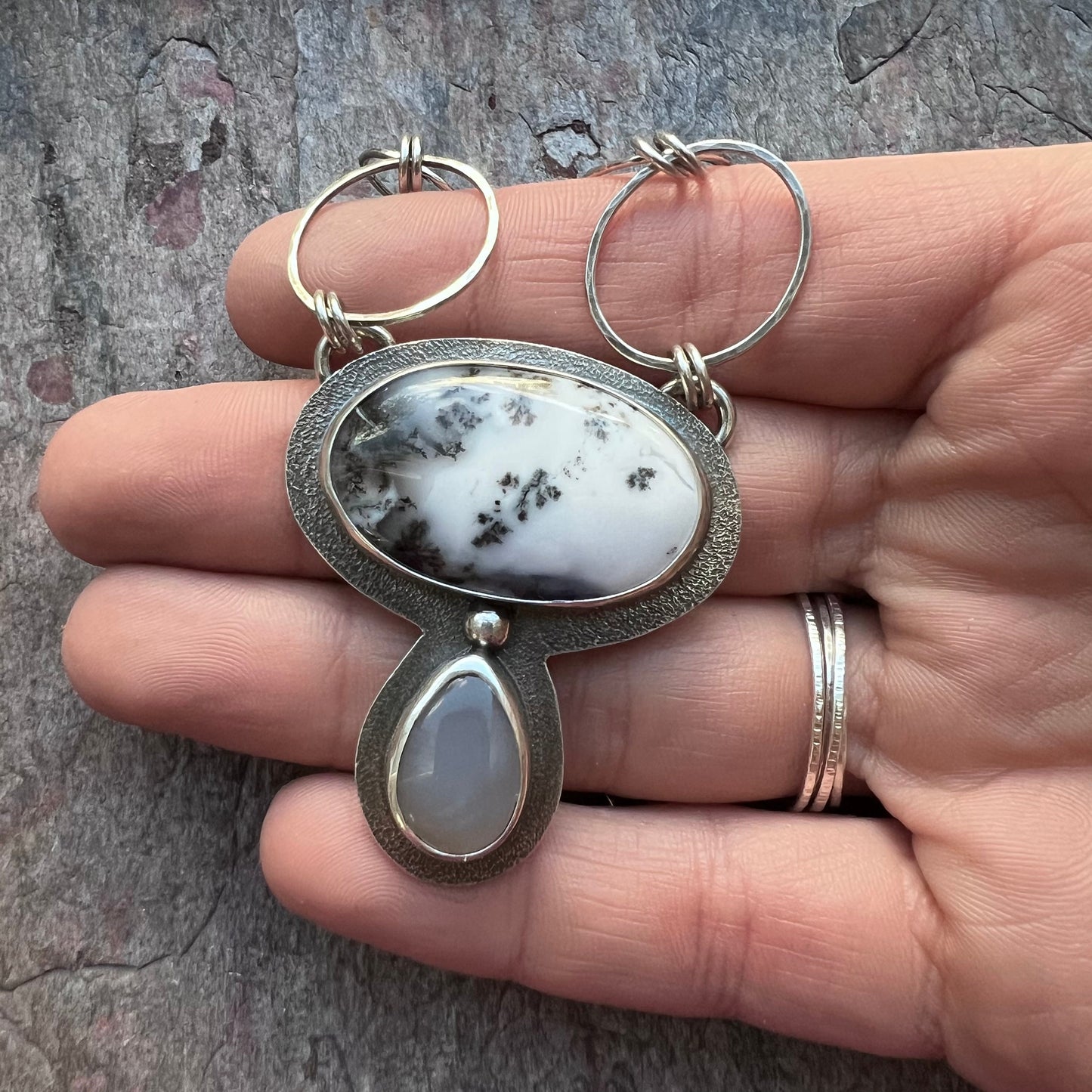Dendritic Opal and Chalcedony Sterling Silver Necklace - Handmade One-of-a-kind Pendant on Sterling Silver Chain