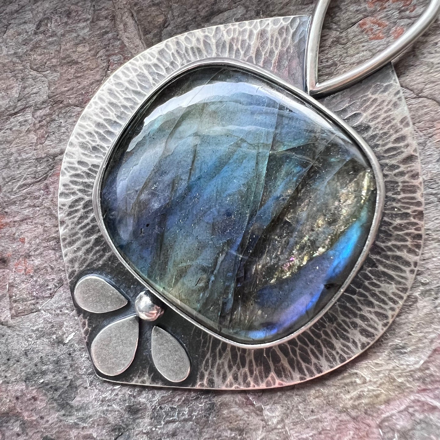 Labradorite Sterling Silver Necklace - Large Handmade One-of-a-kind Pendant on Sterling Silver Chain