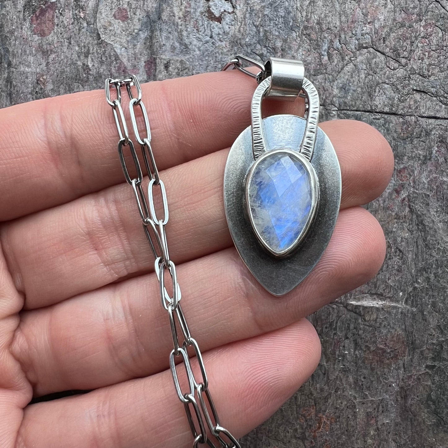 Rainbow Moonstone Sterling Silver Necklace - Handmade One-of-a-kind Pendant on Sterling Silver Chain