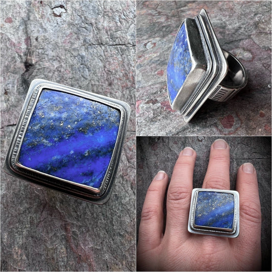 Lapis Lazuli Sterling Silver Ring - Handmade One-of-a-kind Ring - Size 9.5