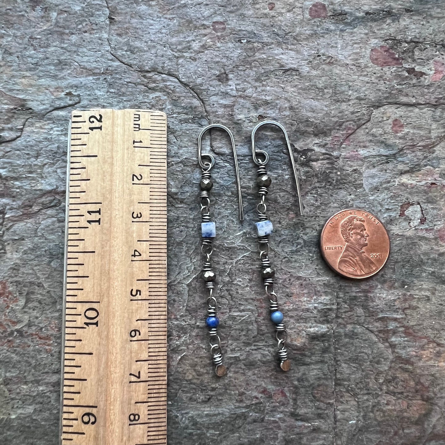 Lapis Lazuli and Pyrite Sterling Silver Earrings - Genuine Lapis Lazuli and Pyrite on Handformed Sterling Silver Earwires