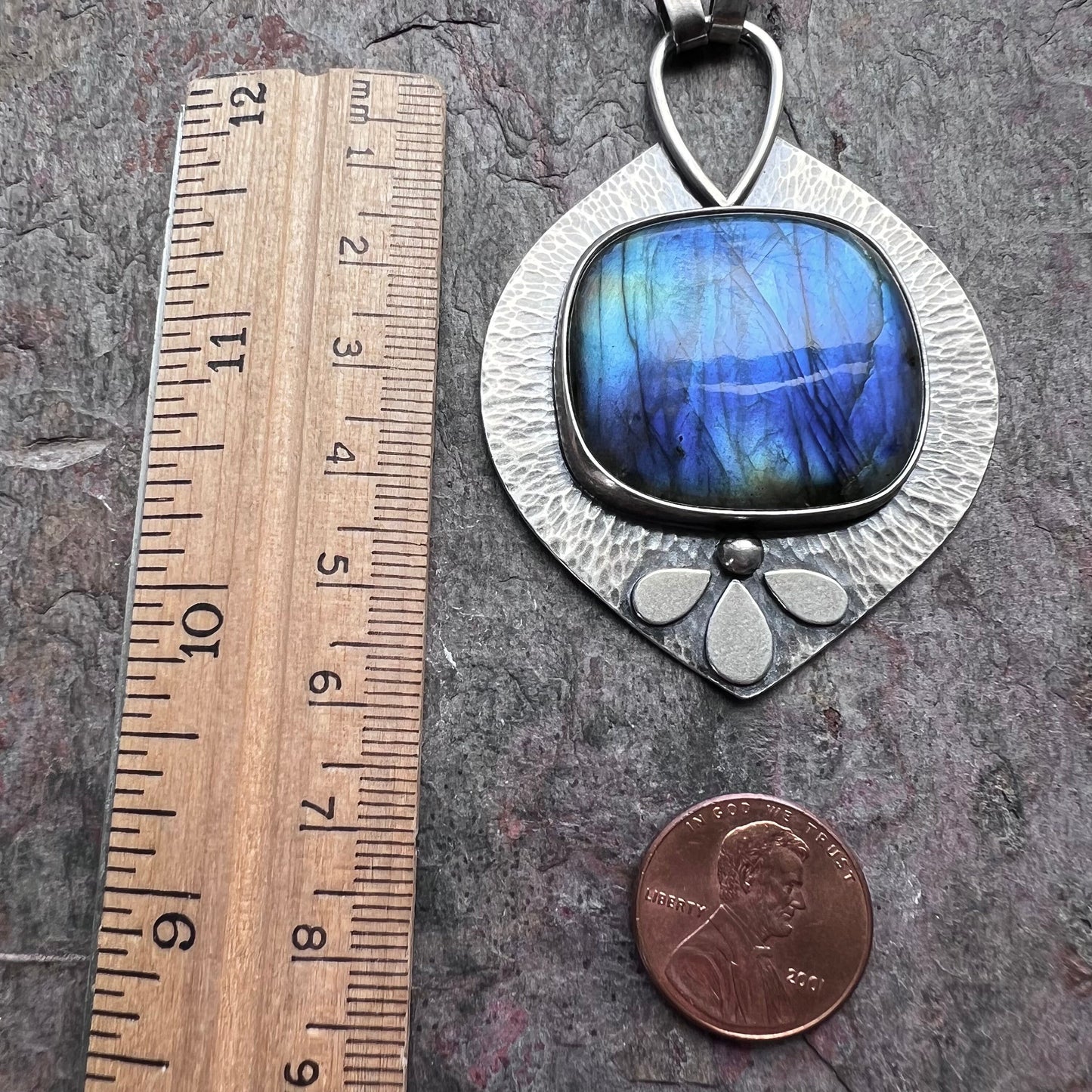 Labradorite Sterling Silver Necklace - Large Handmade One-of-a-kind Pendant on Sterling Silver Chain