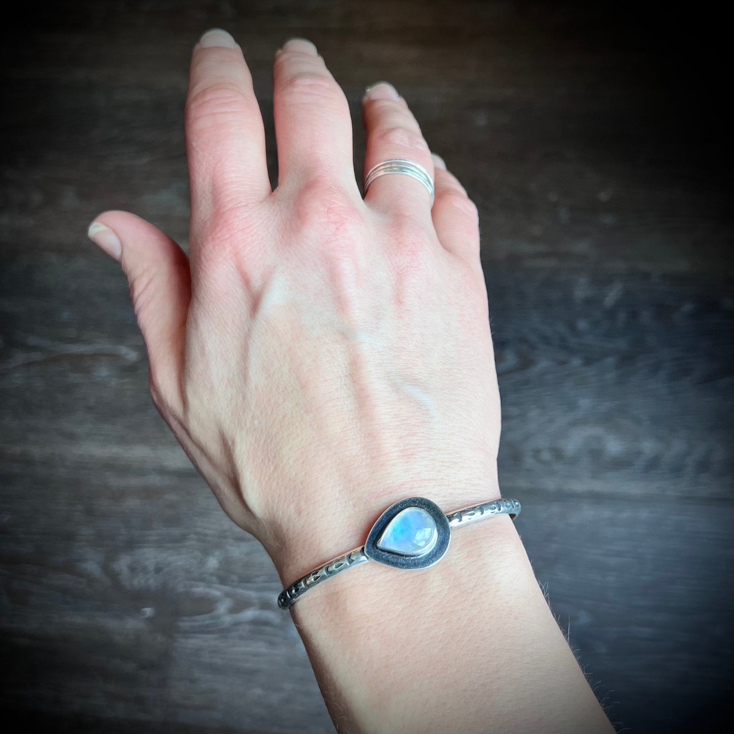 Rainbow Moonstone Sterling Silver Bracelet - Handmade One-of-a-kind Bracelet