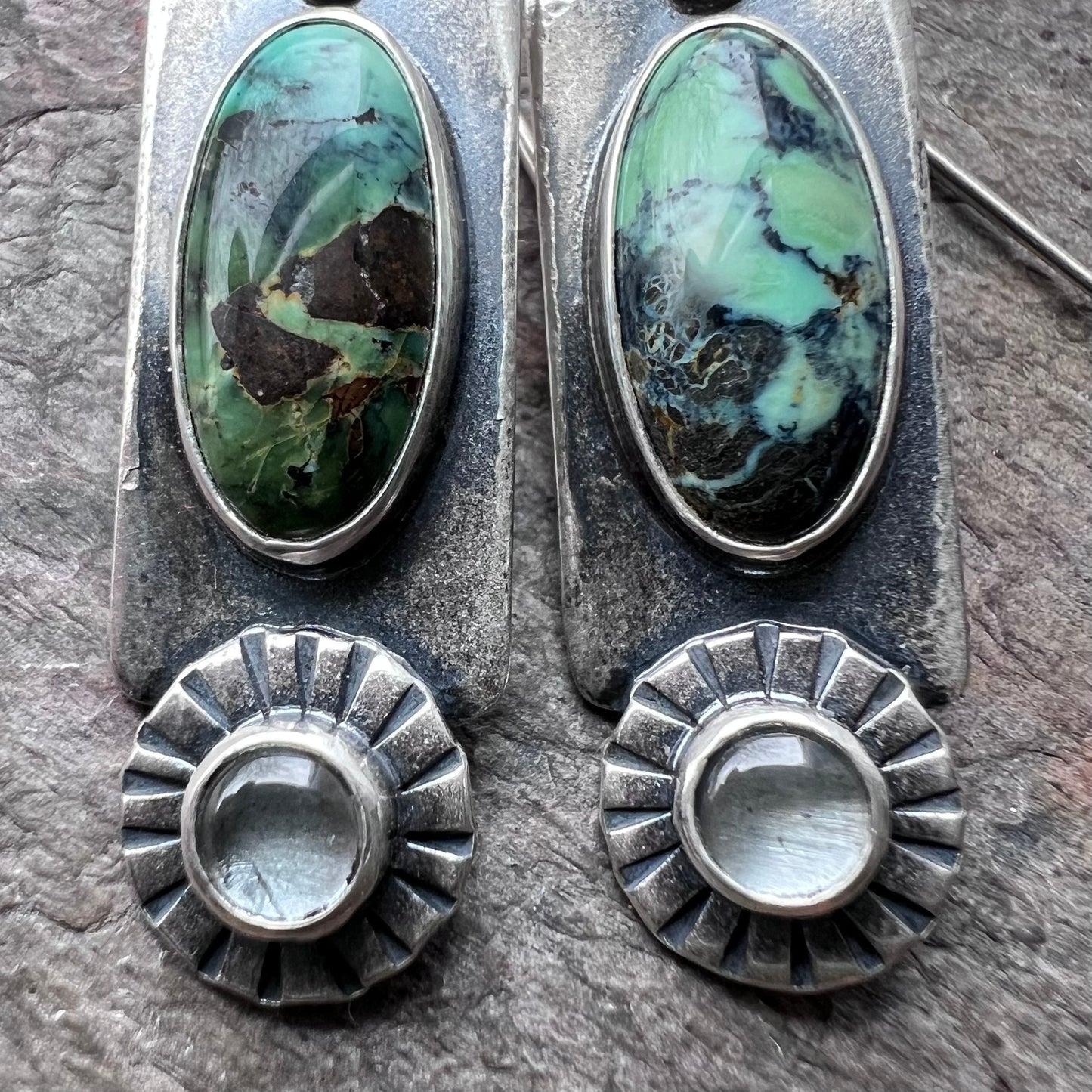 Turquoise and Aquamarine Sterling Silver Earrings - Handmade One-of-a-kind Earrings