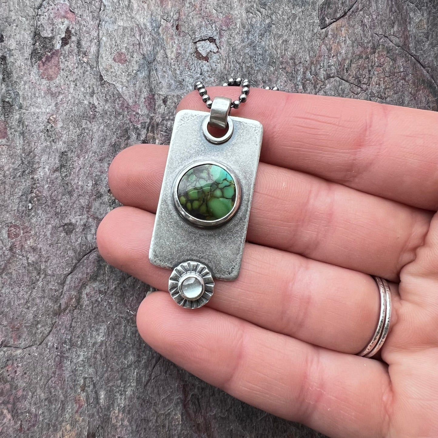 Turquoise and Aquamarine Sterling Silver Necklace - Handmade One-of-a-kind Pendant on Sterling Silver Chain