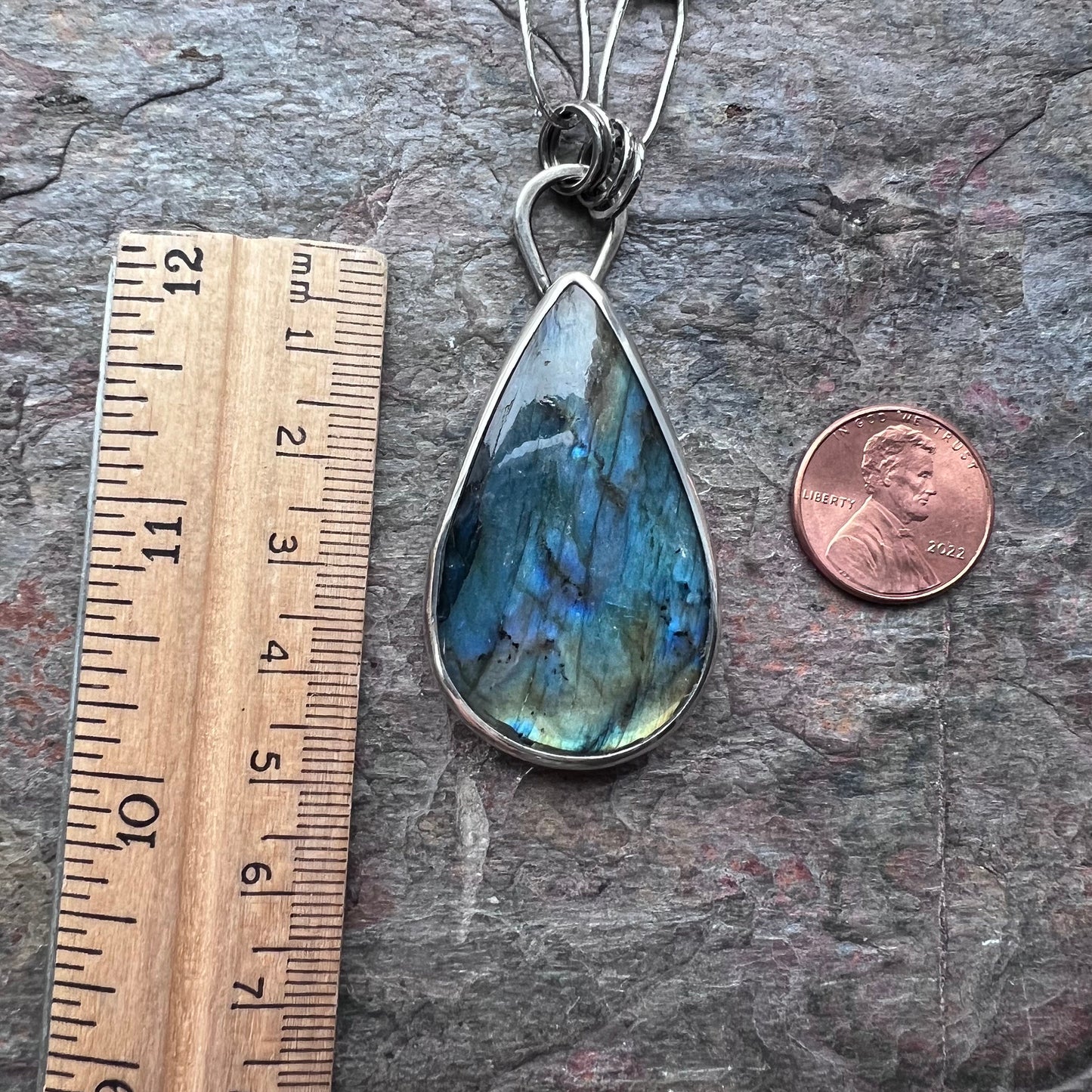 Labradorite Sterling Silver Necklace - One-of-a-kind Labradorite Pendant on Handmade Sterling Silver Chain