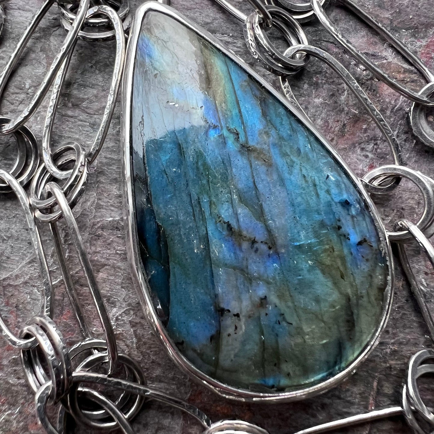 Labradorite Sterling Silver Necklace - One-of-a-kind Labradorite Pendant on Handmade Sterling Silver Chain