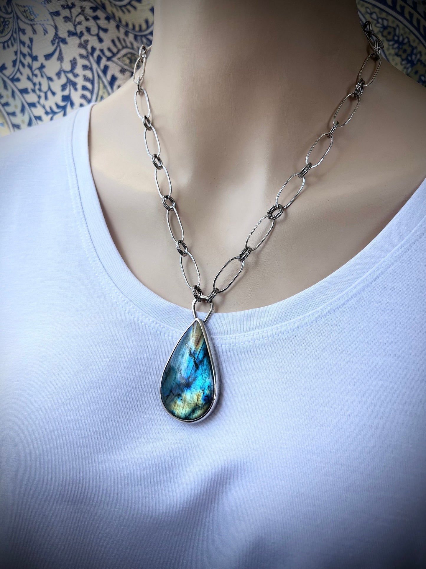 Labradorite Sterling Silver Necklace - One-of-a-kind Labradorite Pendant on Handmade Sterling Silver Chain