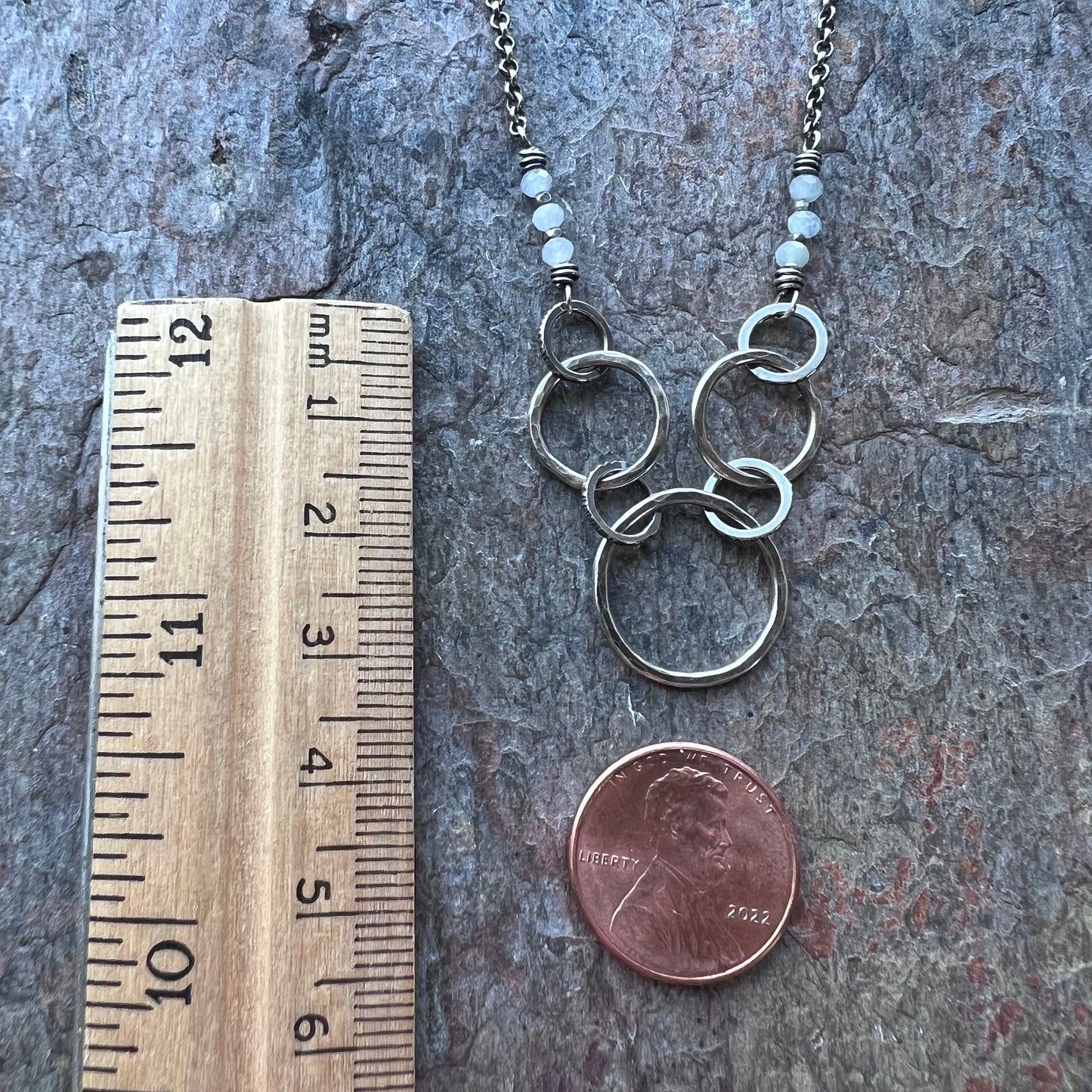 Aquamarine Sterling Silver Necklace - Genuine Aquamarine Rondelles and Hammered Sterling Silver Necklace