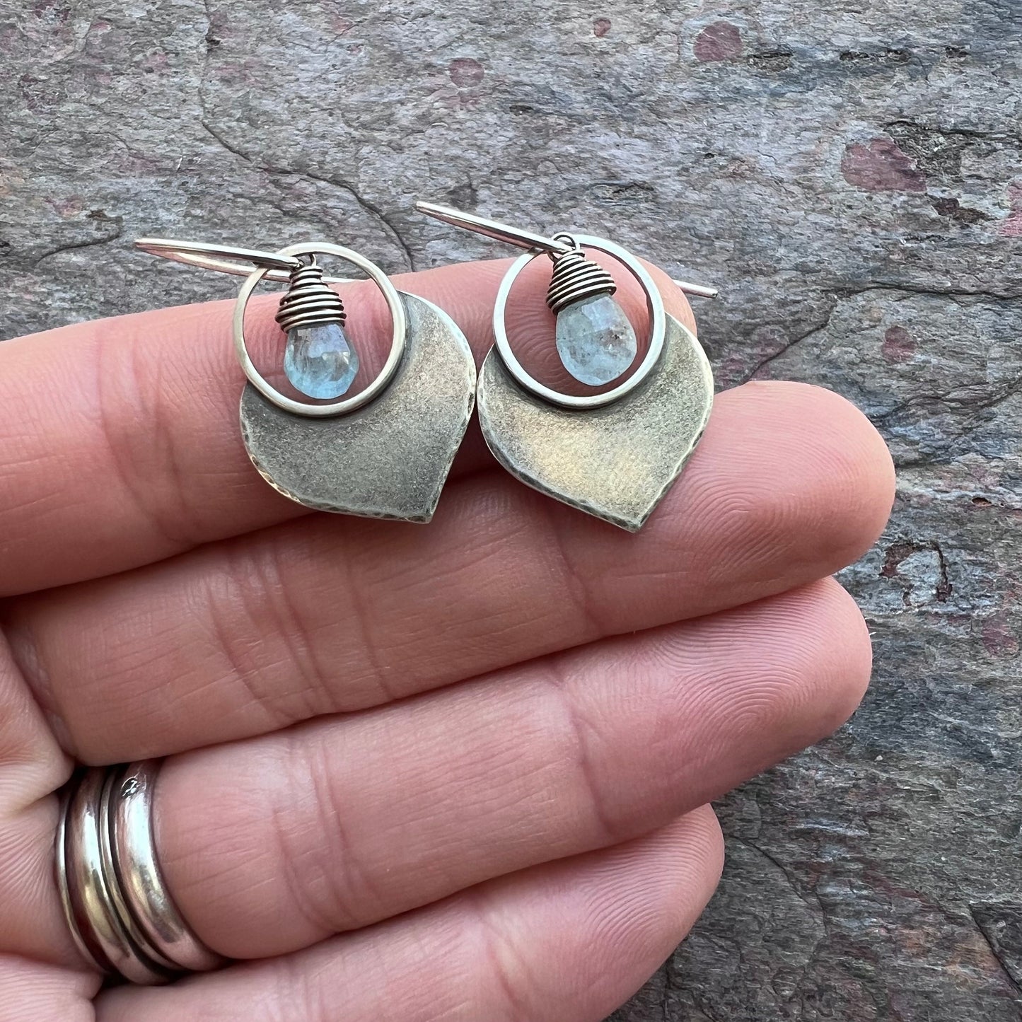 Aquamarine Sterling Silver Earrings - Genuine Aquamarine and Sterling Silver Petal Earrings