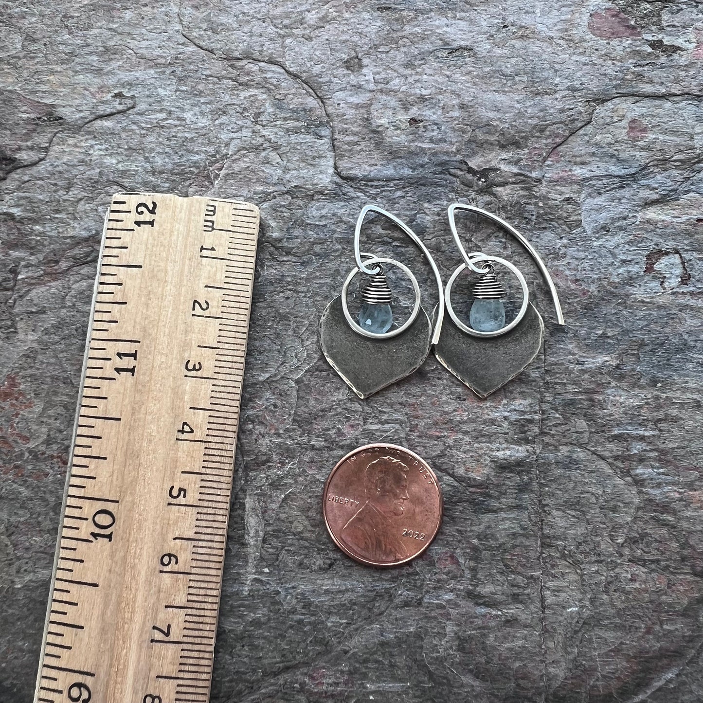 Aquamarine Sterling Silver Earrings - Genuine Aquamarine and Sterling Silver Petal Earrings