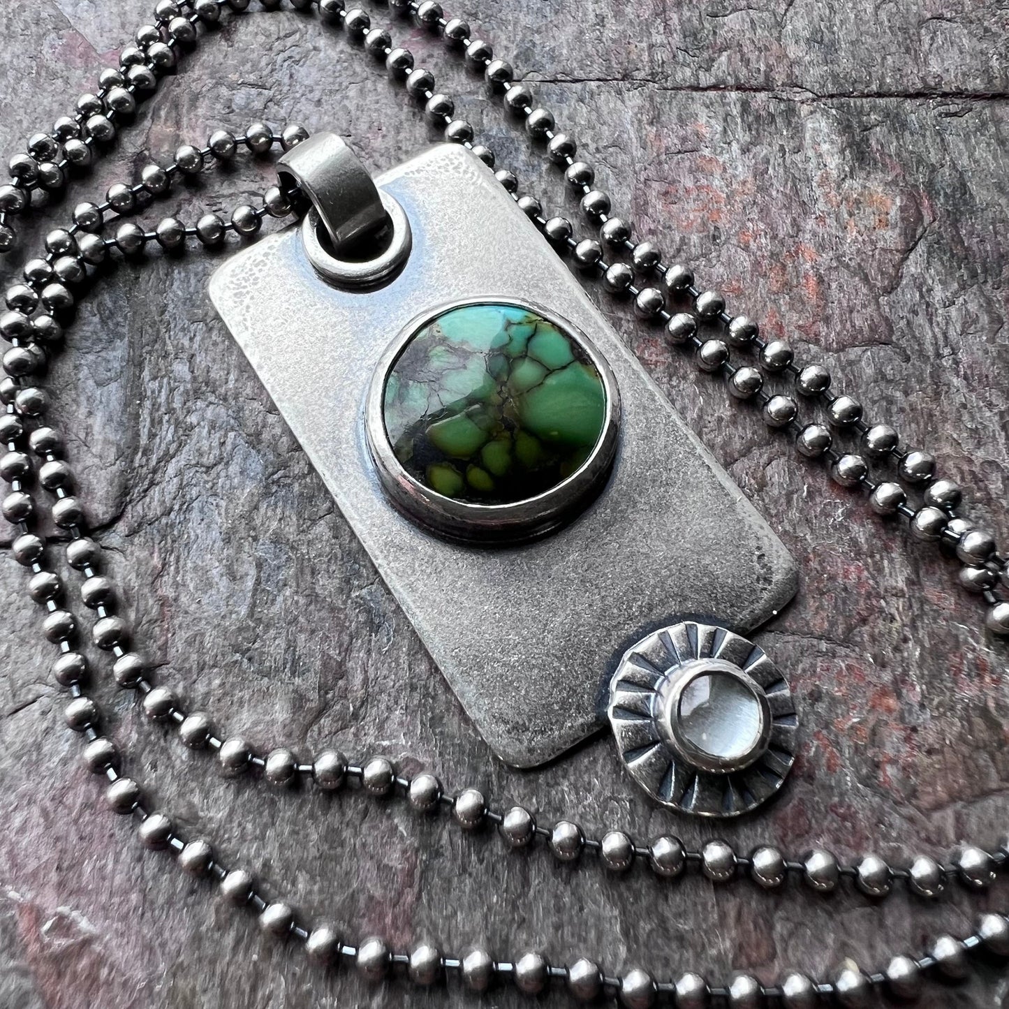 Turquoise and Aquamarine Sterling Silver Necklace - Handmade One-of-a-kind Pendant on Sterling Silver Chain