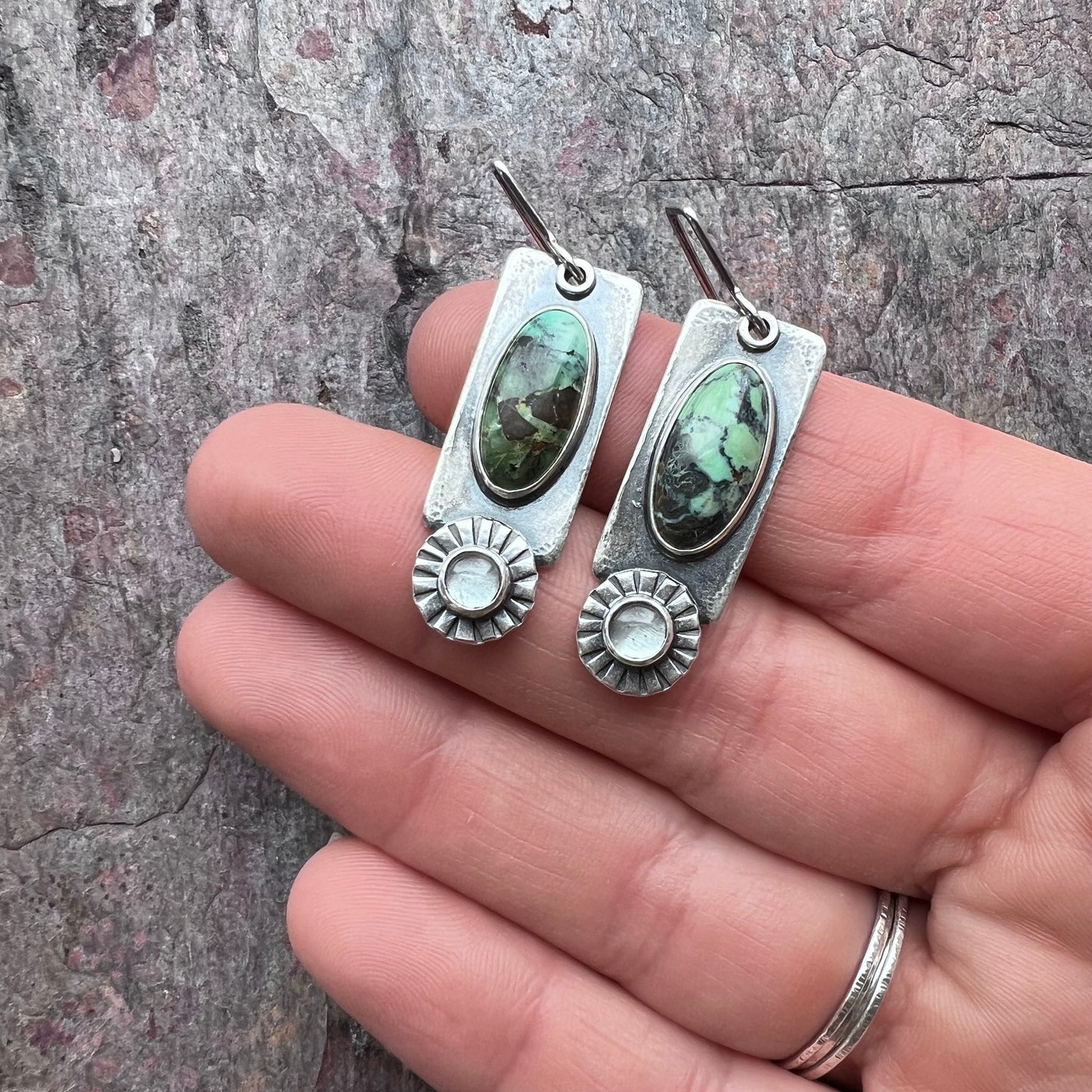 Turquoise and Aquamarine Sterling Silver Earrings - Handmade One-of-a-kind Earrings