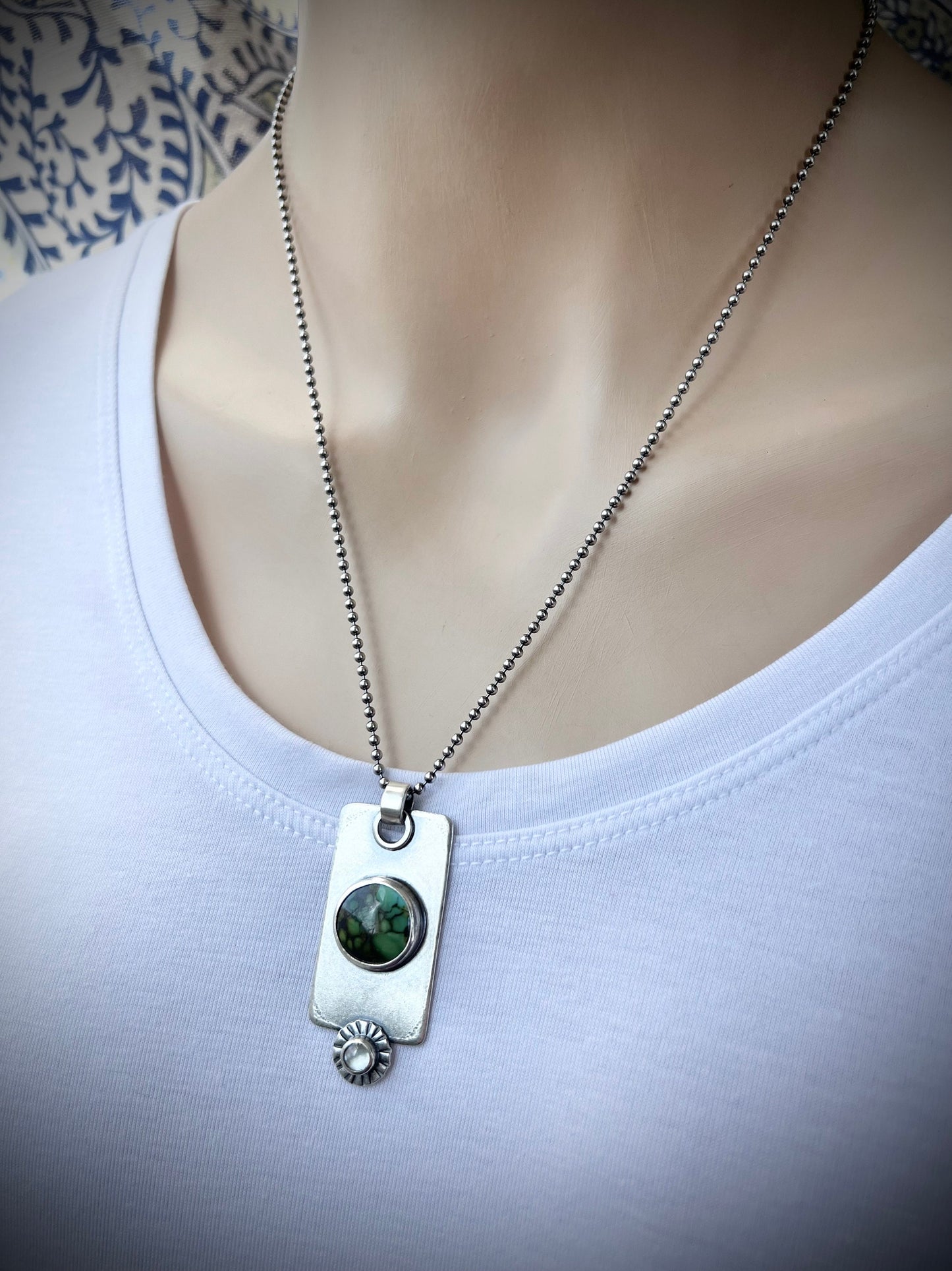Turquoise and Aquamarine Sterling Silver Necklace - Handmade One-of-a-kind Pendant on Sterling Silver Chain