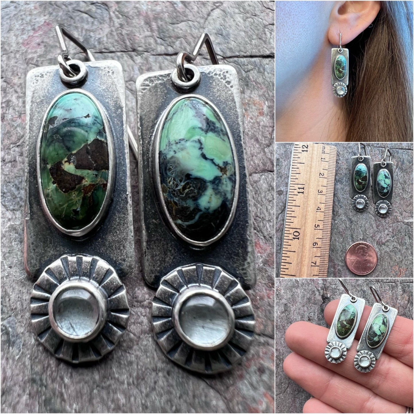 Turquoise and Aquamarine Sterling Silver Earrings - Handmade One-of-a-kind Earrings