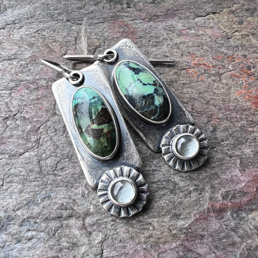 Turquoise and Aquamarine Sterling Silver Earrings - Handmade One-of-a-kind Earrings