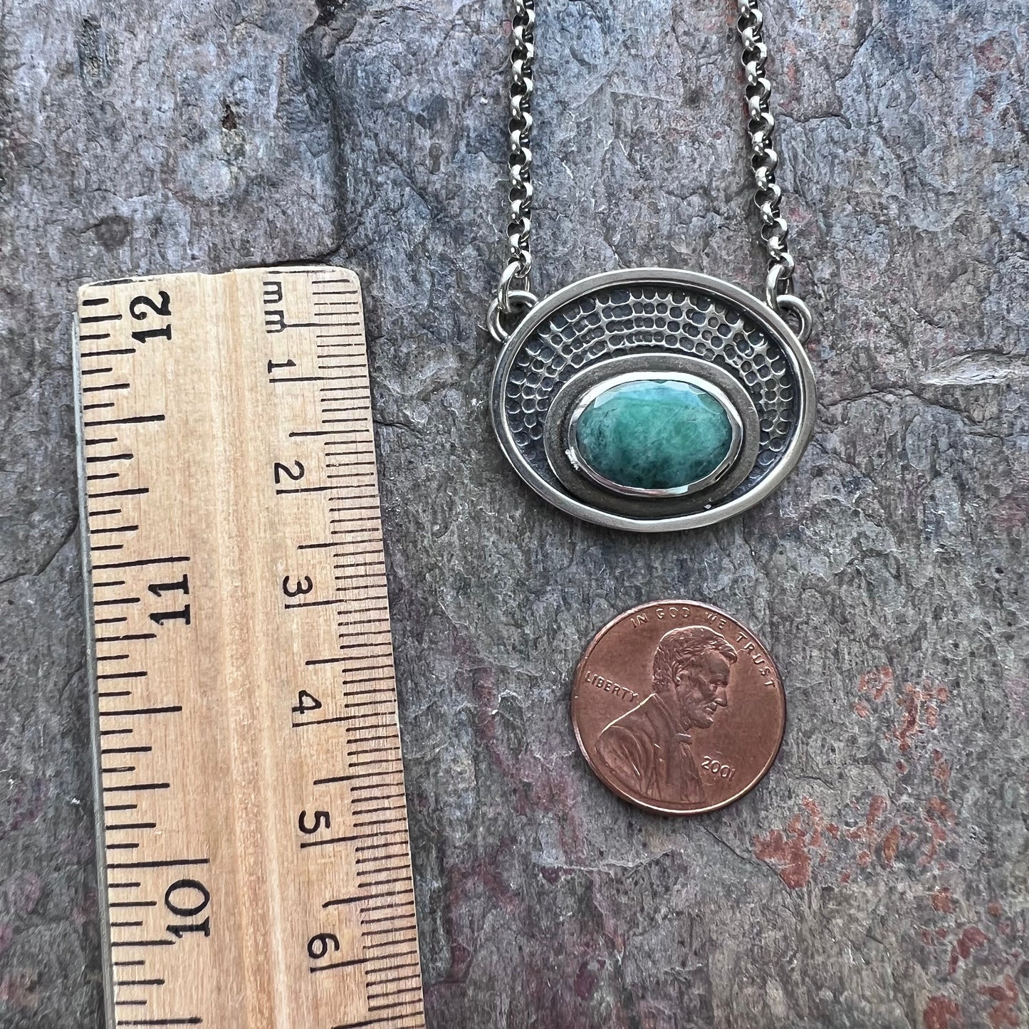 Emerald Sterling Silver Necklace - Handmade One-of-a-kind Genuine Emerald Pendant on Sterling Silver Chain
