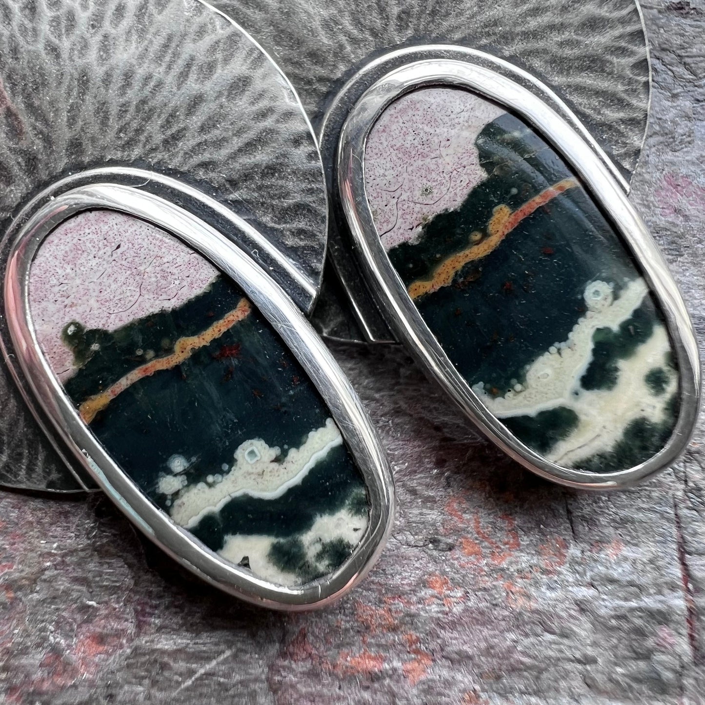 Sterling Silver Ocean Jasper Earrings - Handmade One-of-a-kind Earrings