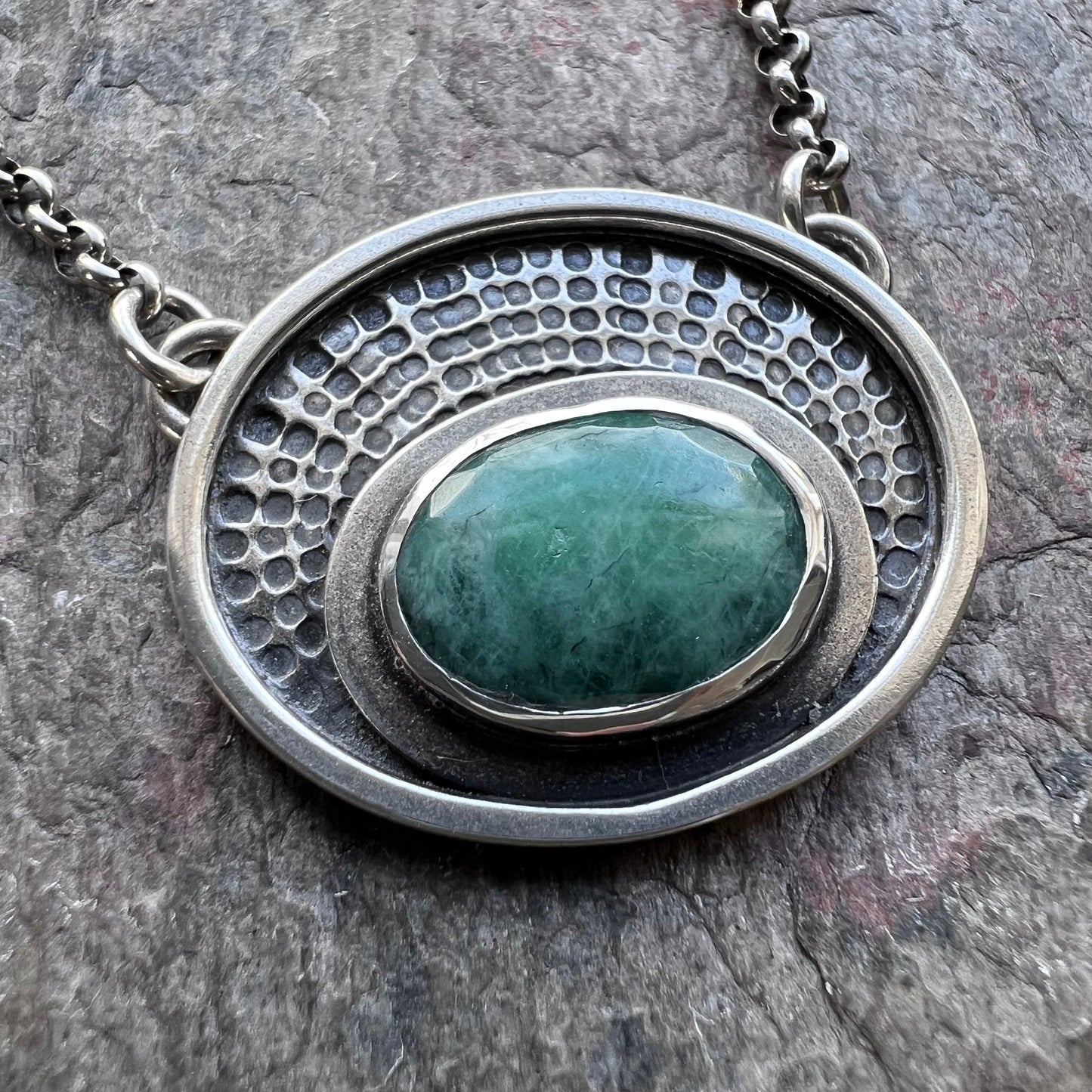 Emerald Sterling Silver Necklace - Handmade One-of-a-kind Genuine Emerald Pendant on Sterling Silver Chain