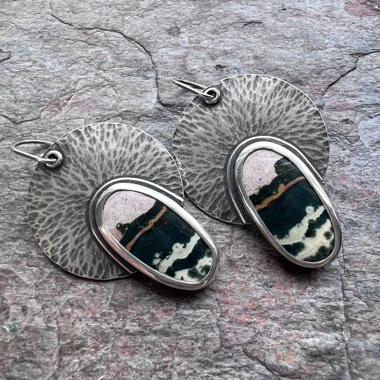 Sterling Silver Ocean Jasper Earrings - Handmade One-of-a-kind Earrings