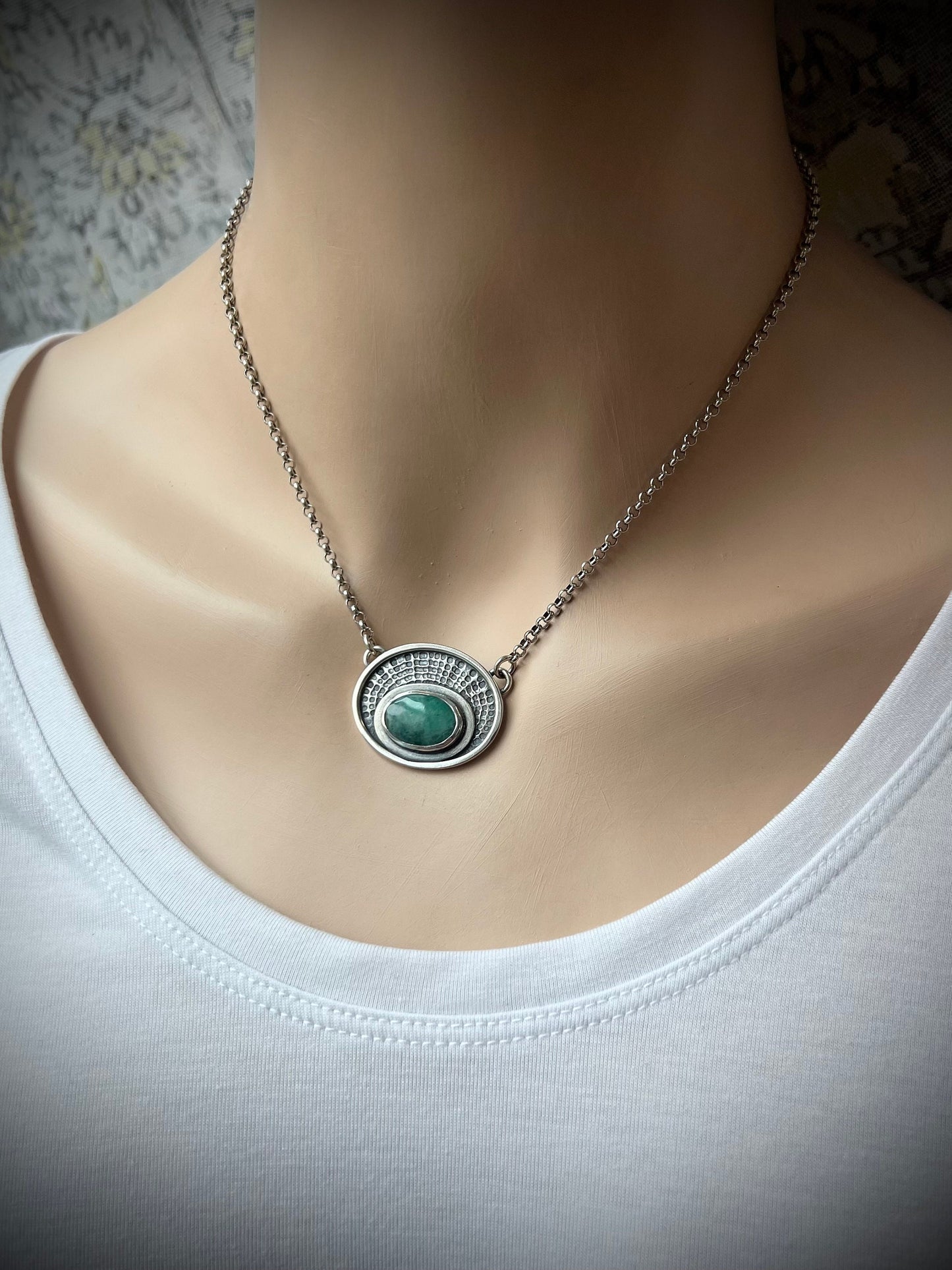 Emerald Sterling Silver Necklace - Handmade One-of-a-kind Genuine Emerald Pendant on Sterling Silver Chain