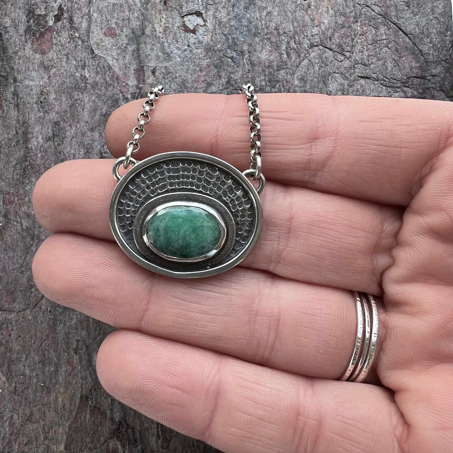 Emerald Sterling Silver Necklace - Handmade One-of-a-kind Genuine Emerald Pendant on Sterling Silver Chain