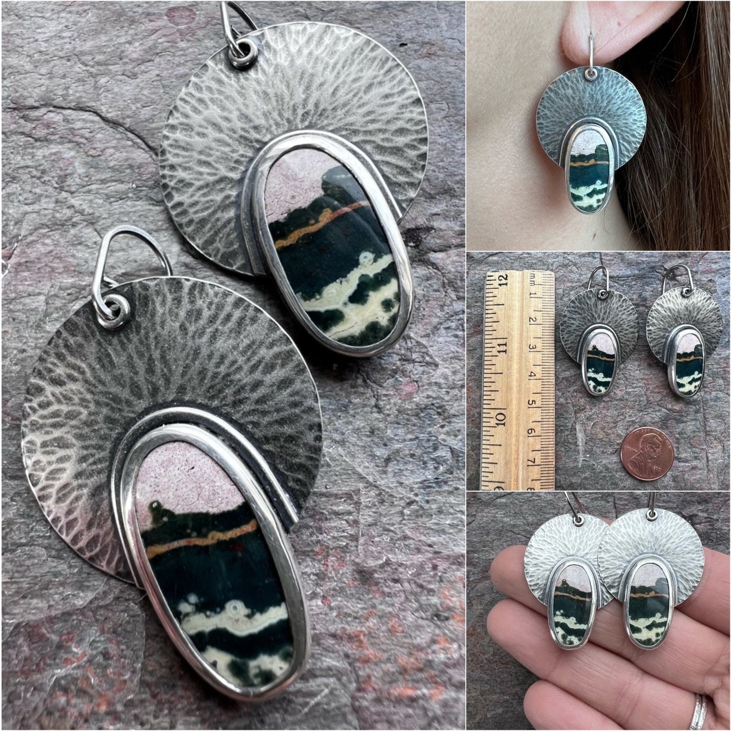 Sterling Silver Ocean Jasper Earrings - Handmade One-of-a-kind Earrings