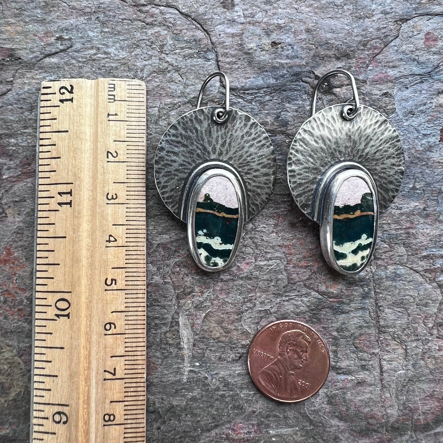 Sterling Silver Ocean Jasper Earrings - Handmade One-of-a-kind Earrings