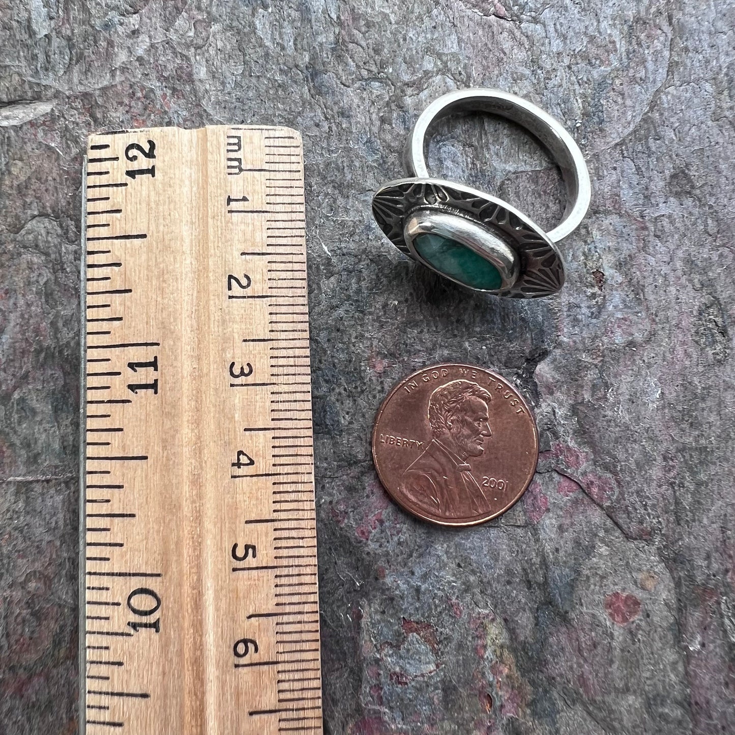Emerald Sterling Silver Ring - Handmade Genuine Emerald One-of-a-kind Ring - Size 8.5