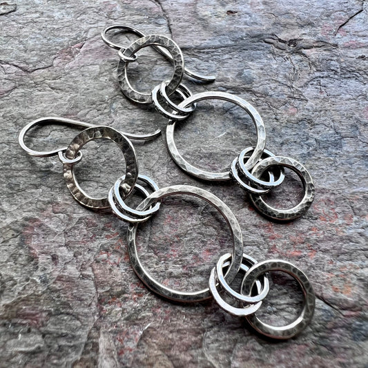 Sterling Silver Hammered Circle Chain Earrings