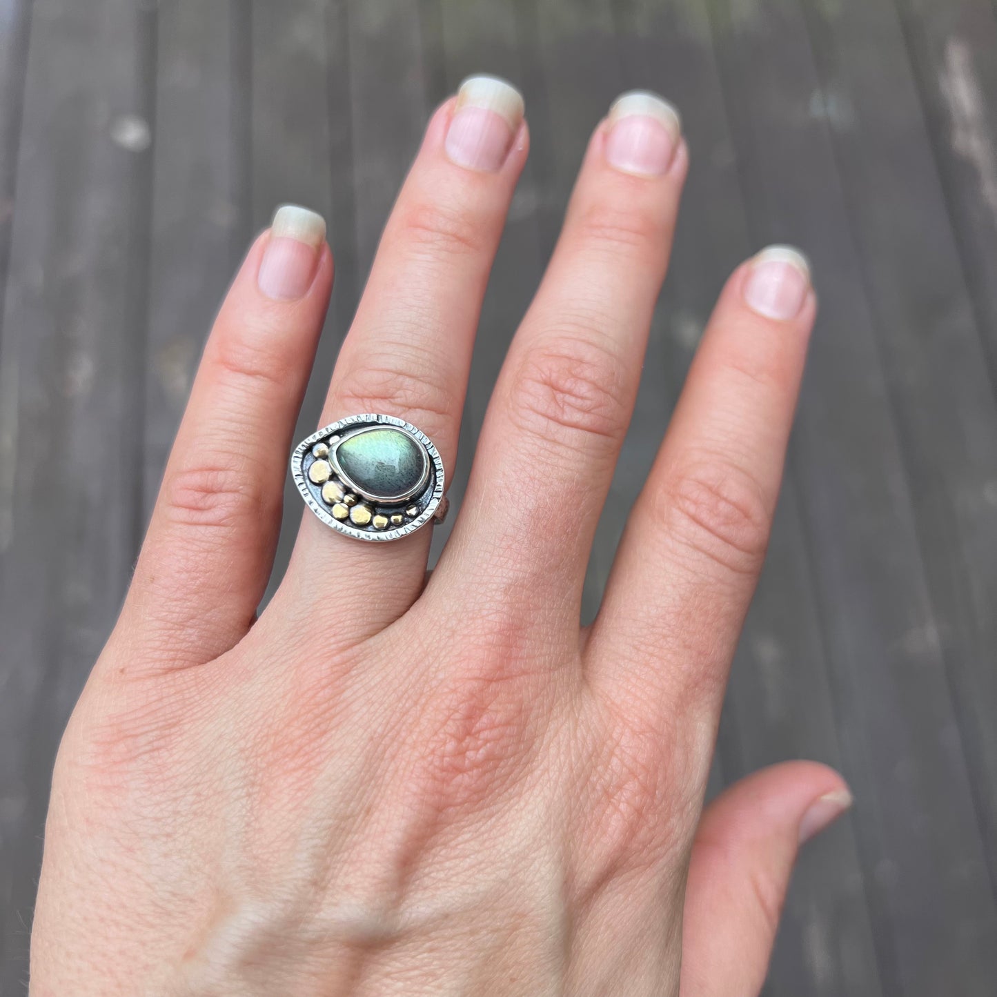 Labradorite Sterling Silver Ring - Handmade One-of-a-kind Labradorite Mixed Metal Ring