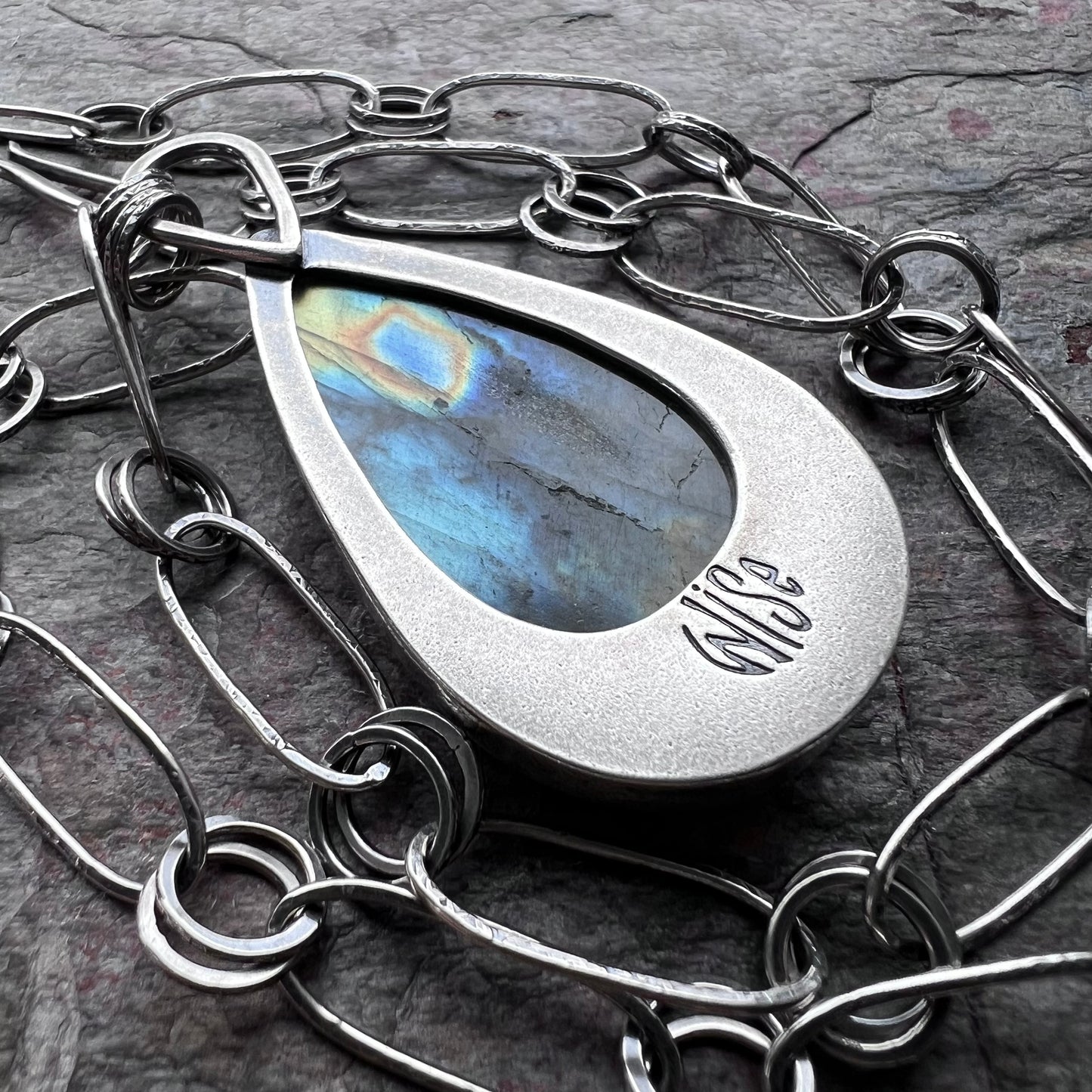 Labradorite Sterling Silver Necklace - One-of-a-kind Labradorite Pendant on Handmade Sterling Silver Chain