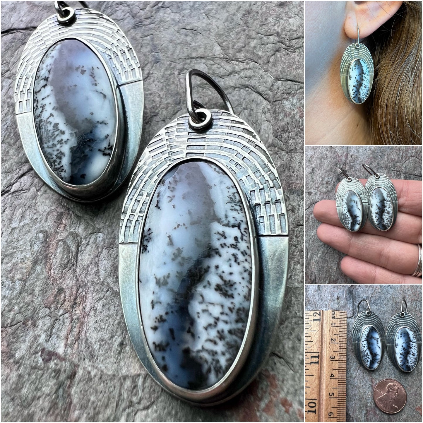 Dendritic Opal Sterling Silver Earrings - Handmade One-of-a-kind Earrings