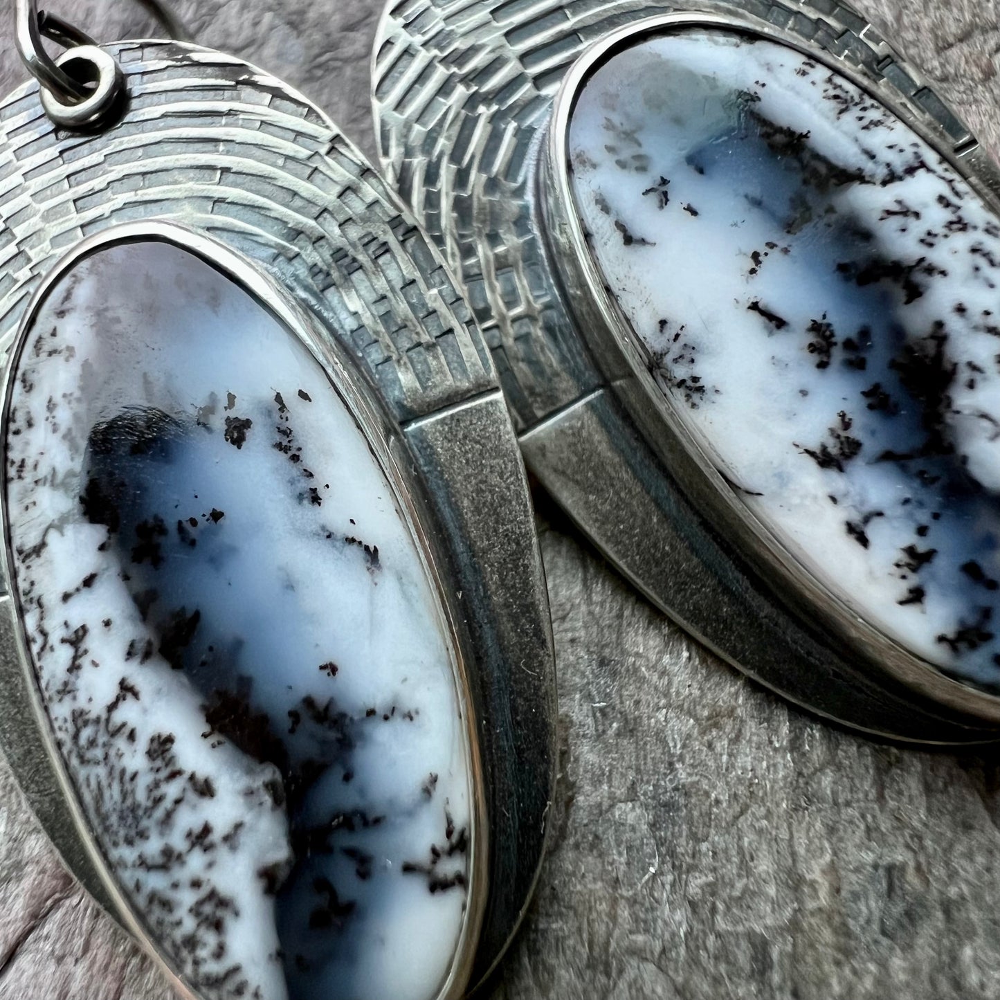 Dendritic Opal Sterling Silver Earrings - Handmade One-of-a-kind Earrings