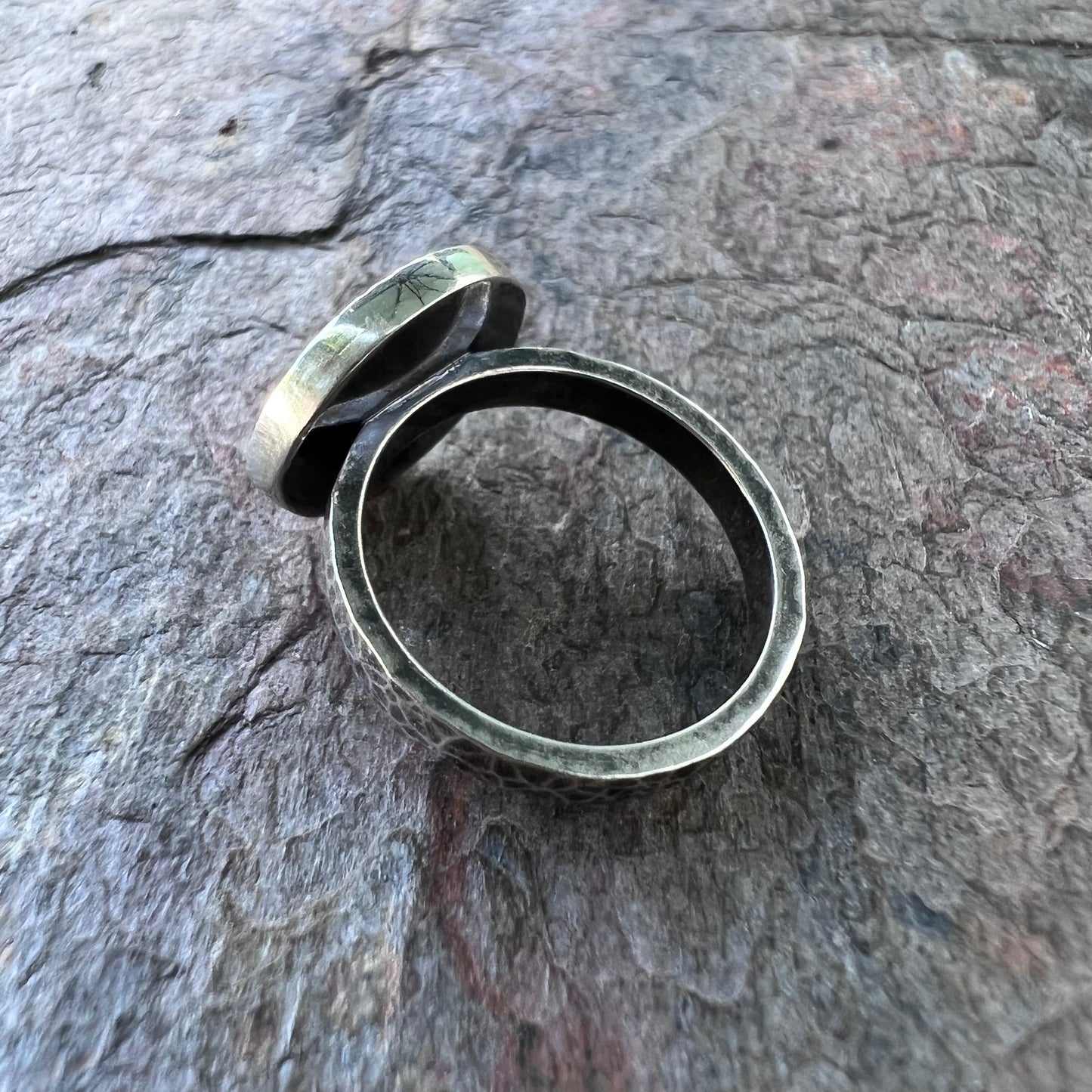 Opal Sterling Silver Ring - Handmade Simulated Opal Cabochon Sterling Silver Ring - Size 8