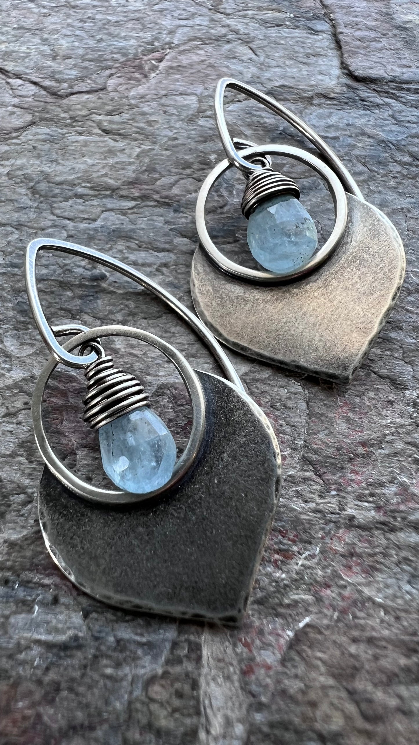 Aquamarine Sterling Silver Earrings - Genuine Aquamarine and Sterling Silver Petal Earrings