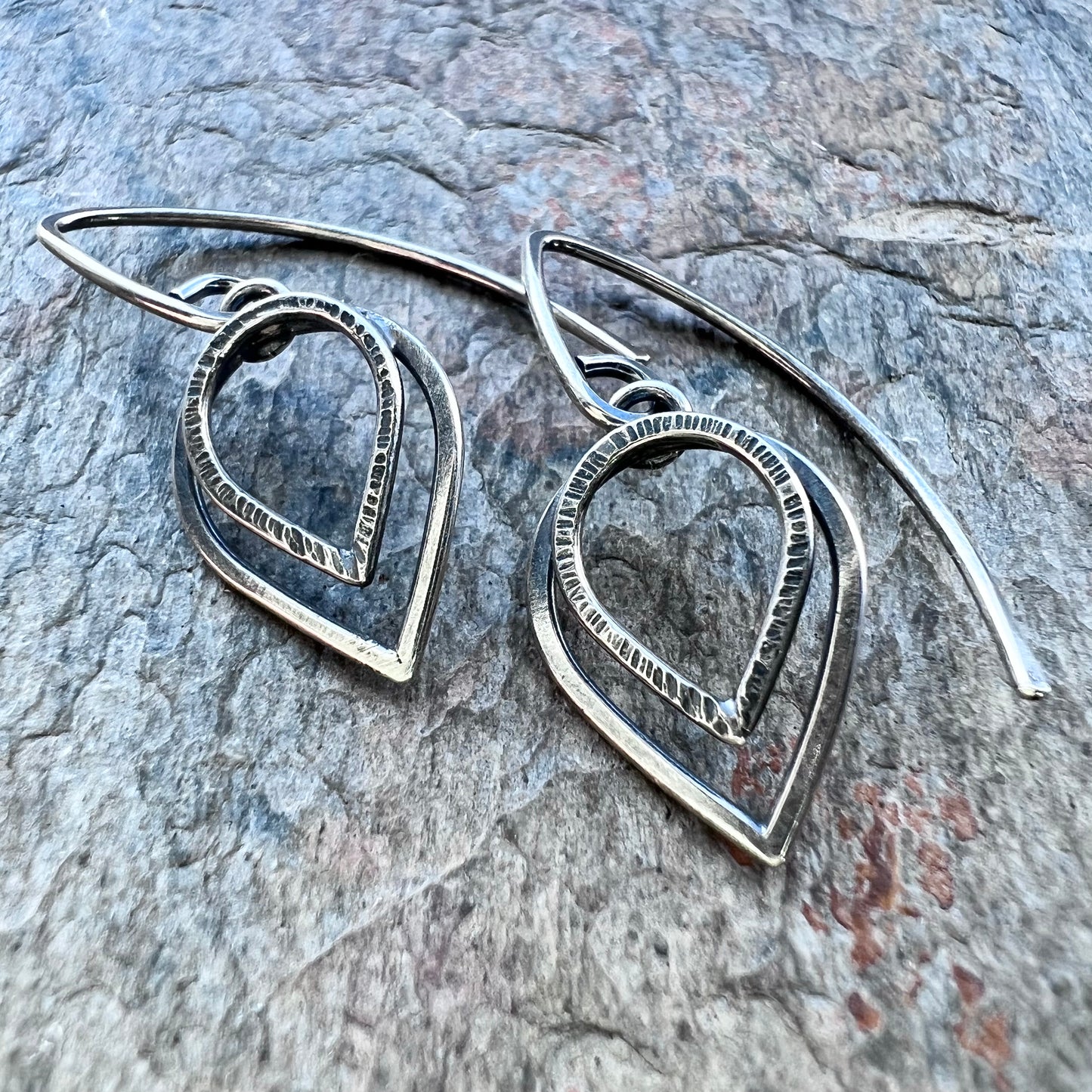 Sterling Silver Petal Earrings - Small Lightweight Everyday Dangle Earrings