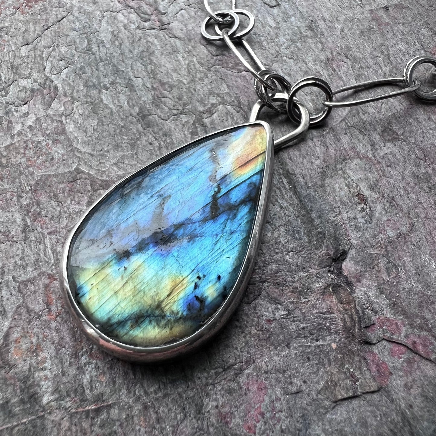 Labradorite Sterling Silver Necklace - One-of-a-kind Labradorite Pendant on Handmade Sterling Silver Chain