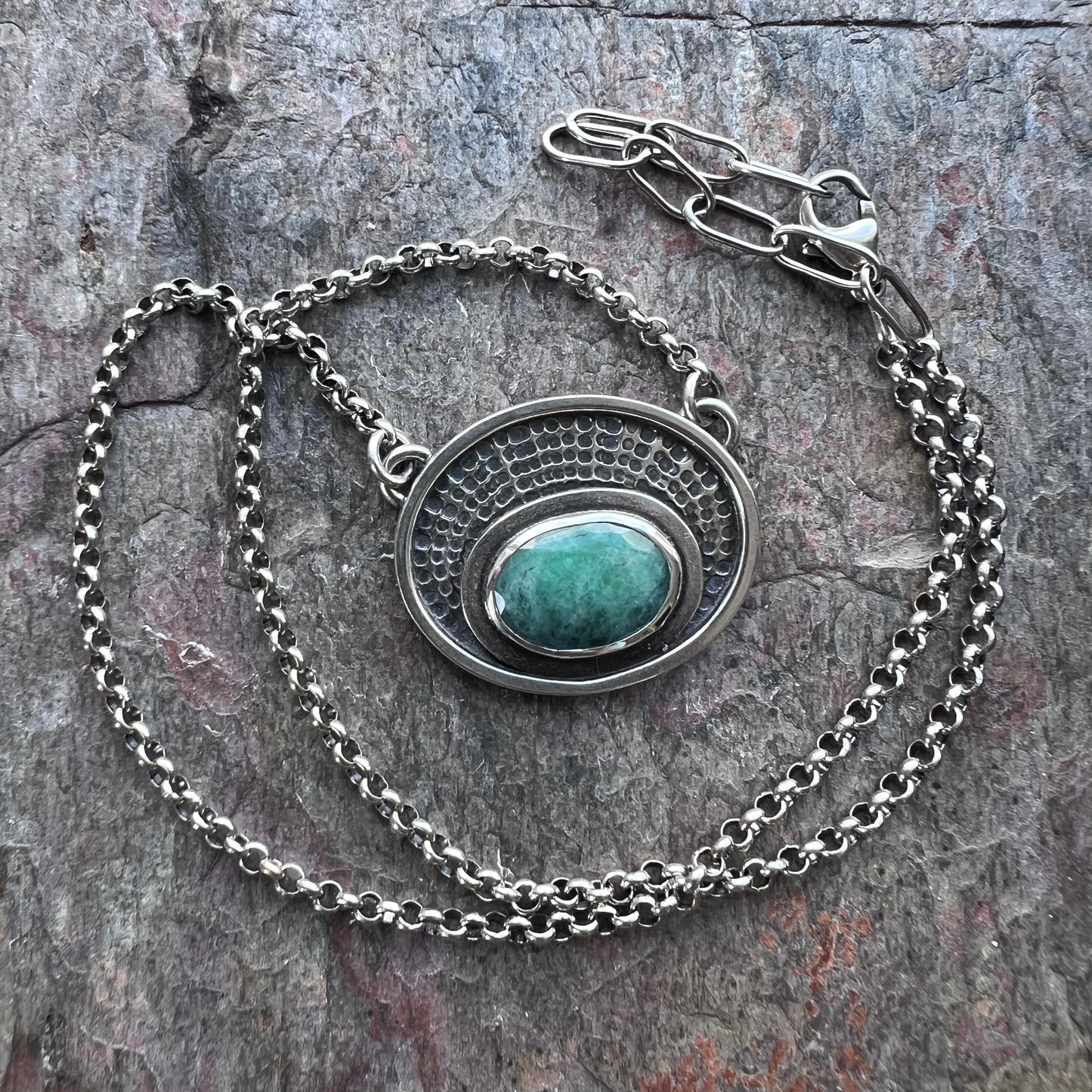 Emerald Sterling Silver Necklace - Handmade One-of-a-kind Genuine Emerald Pendant on Sterling Silver Chain