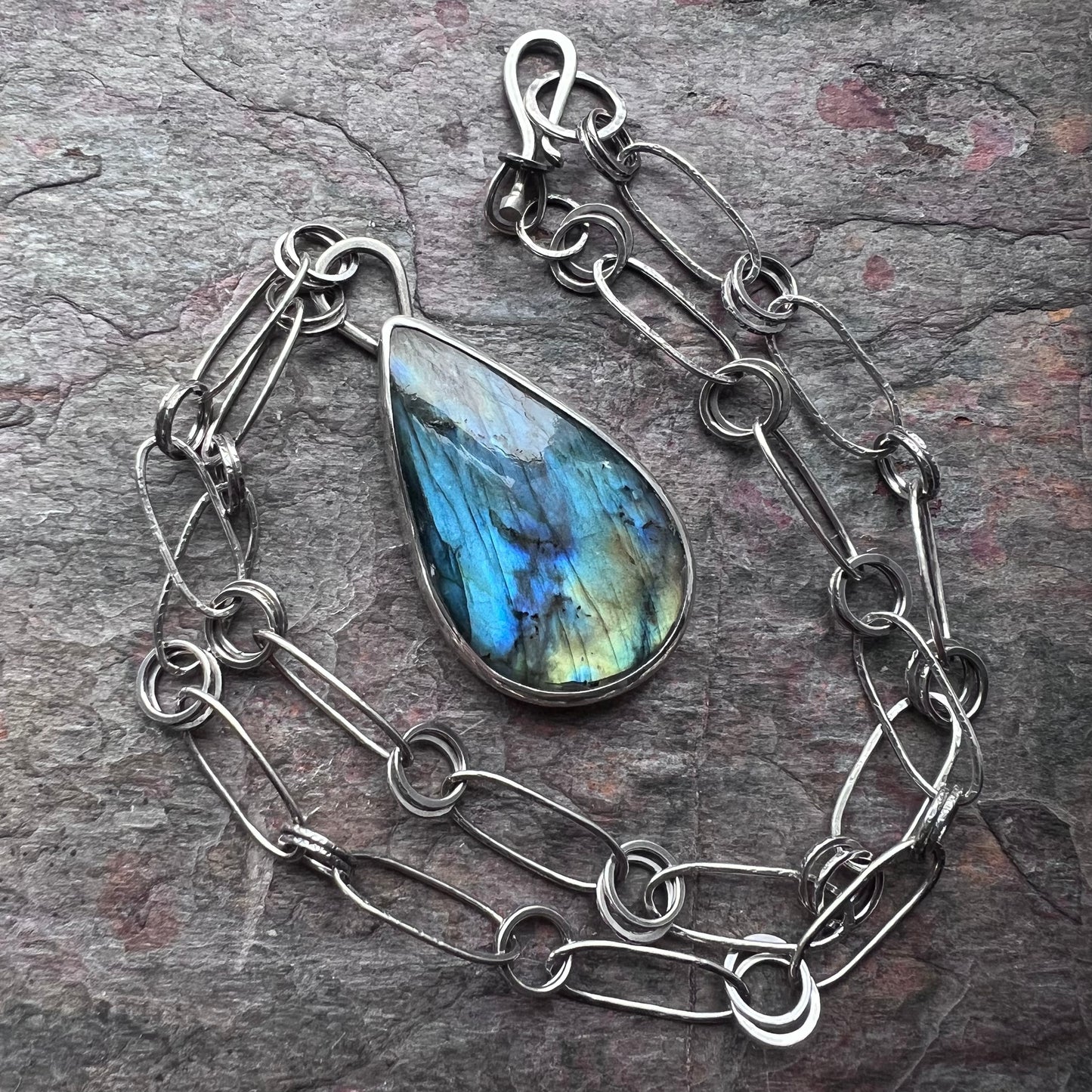 Labradorite Sterling Silver Necklace - One-of-a-kind Labradorite Pendant on Handmade Sterling Silver Chain