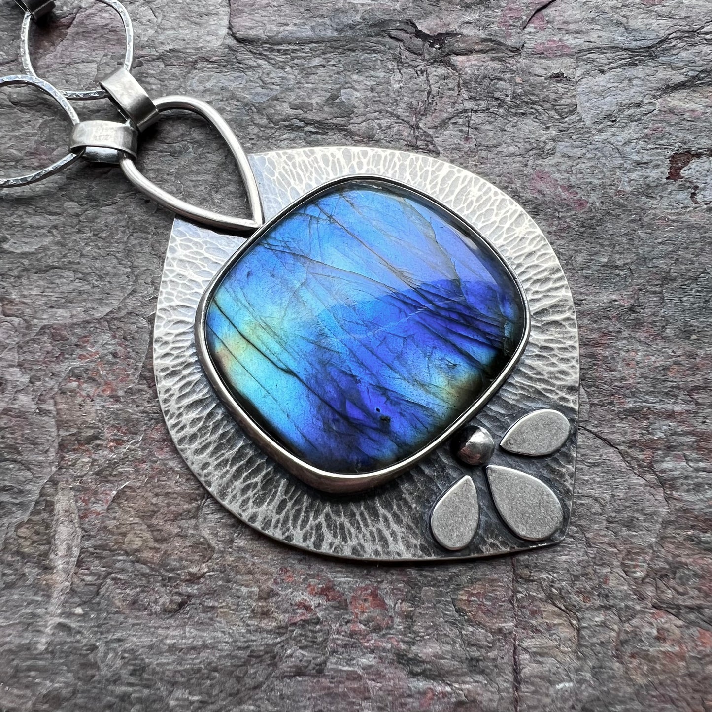 Labradorite Sterling Silver Necklace - Large Handmade One-of-a-kind Pendant on Sterling Silver Chain