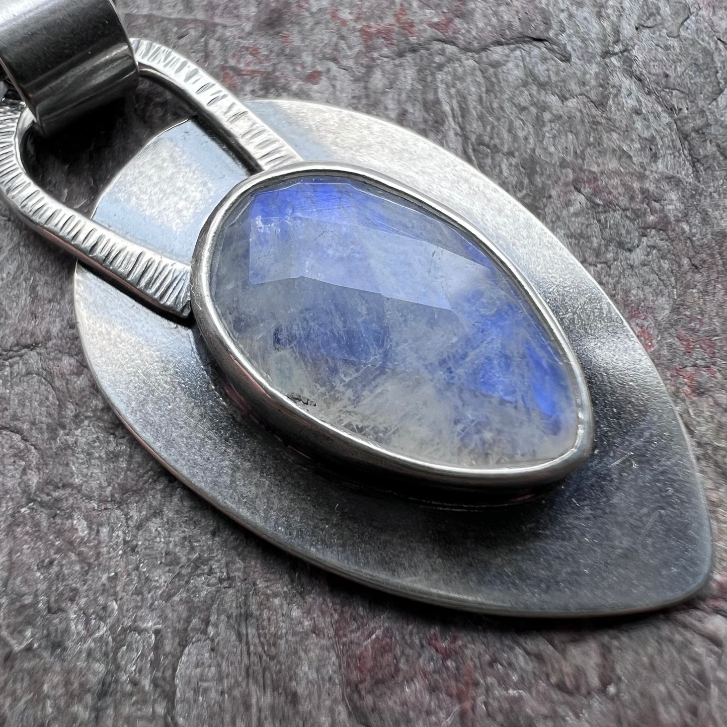 Rainbow Moonstone Sterling Silver Necklace - Handmade One-of-a-kind Pendant on Sterling Silver Chain