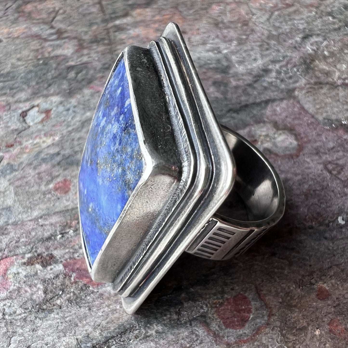Lapis Lazuli Sterling Silver Ring - Handmade One-of-a-kind Ring - Size 9.5