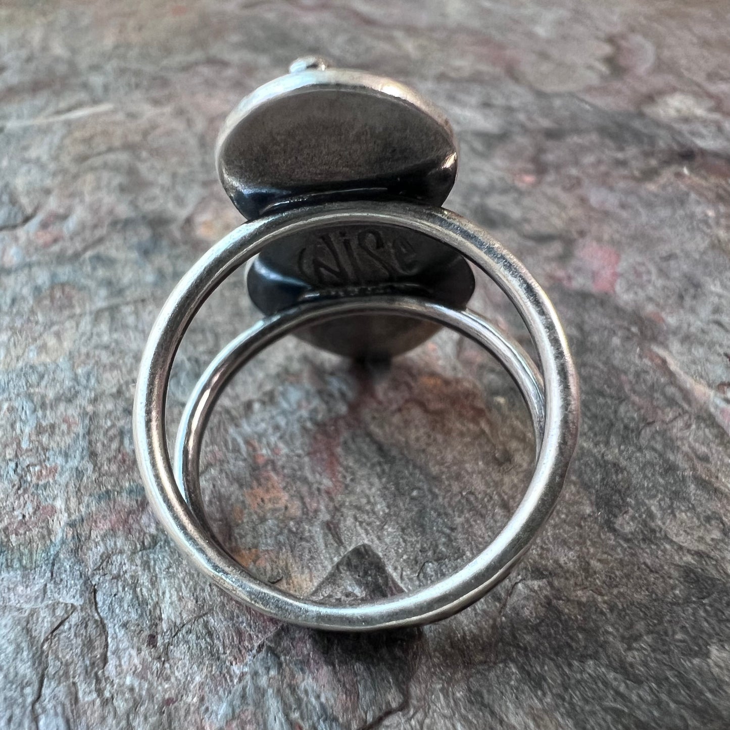Rainbow Moonstone and Black Spinel Sterling Silver Ring - Handmade One-of-a-kind Ring - Size 8